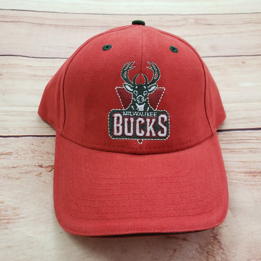 Milwaukee Bucks Hat Cap‎ Red Green Strap Back Adjustable Mens NBA Basketball